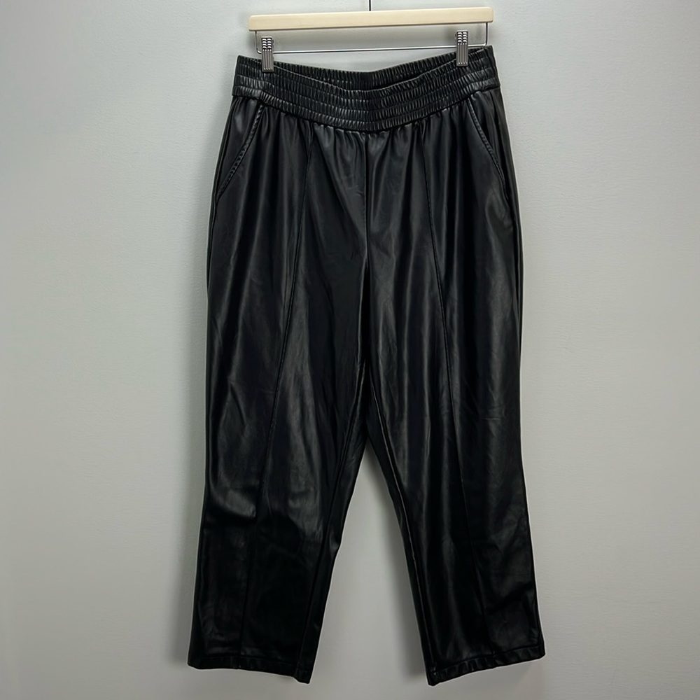 Maison d’Amelie Anthropologie Black Faux Leather Pants Straight Leg Womens 14